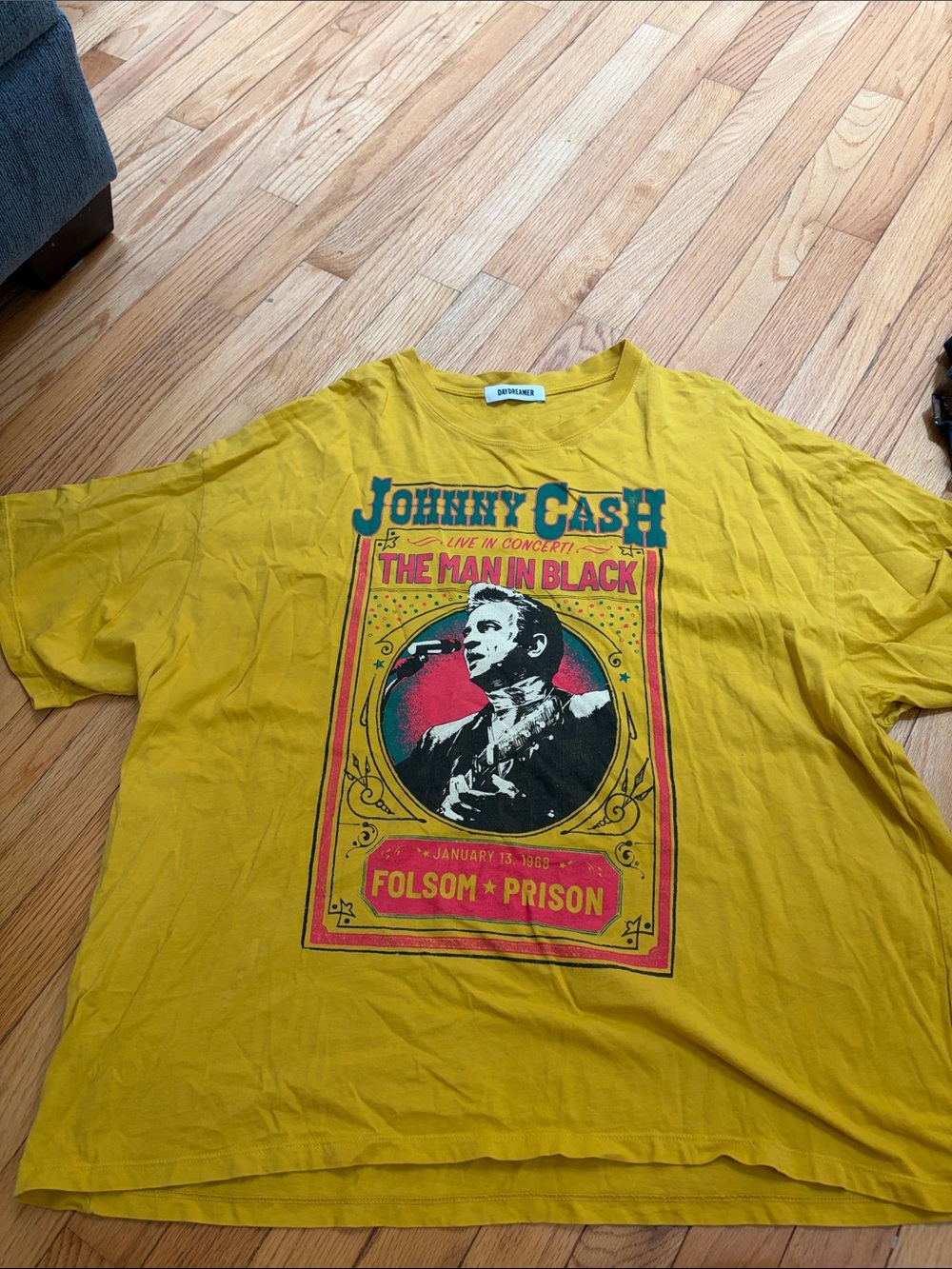 Daydreamer Johnny Cash Graphic Tee in Mustard Yellow